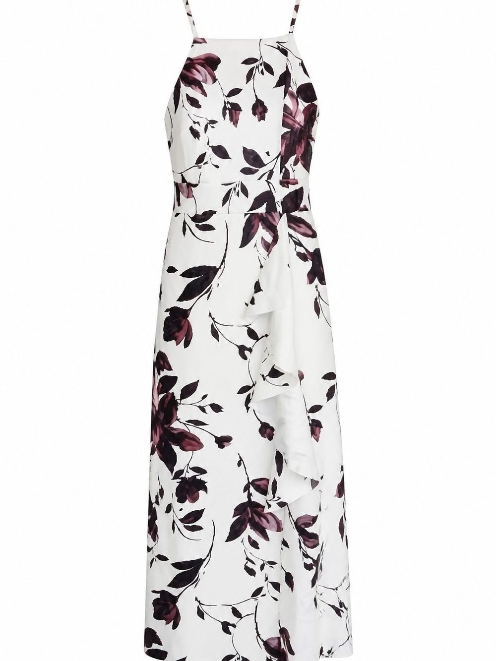 Sweet Storm White Maxi Dress with Plum Floral Print